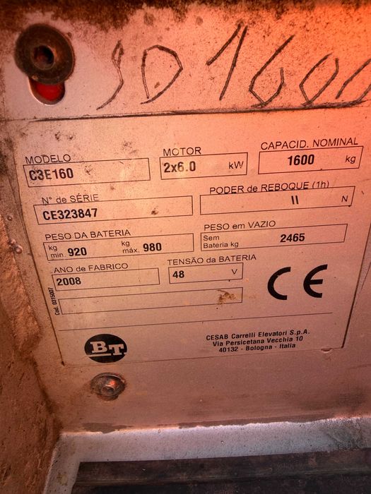 Empilhador eletrico BT 1.6T