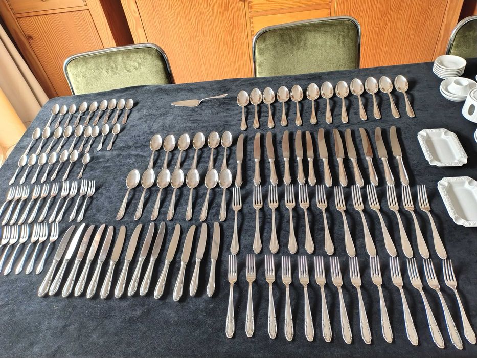 Platery posrebrzane sztućce zastawa stołowa 12 osób próba 90 119 sztuk