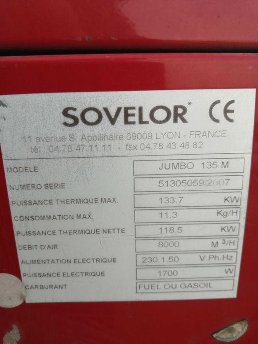 Nagrzewnica olejowa Sovelor Jumbo 135KW gwarancja !!! 6910netto