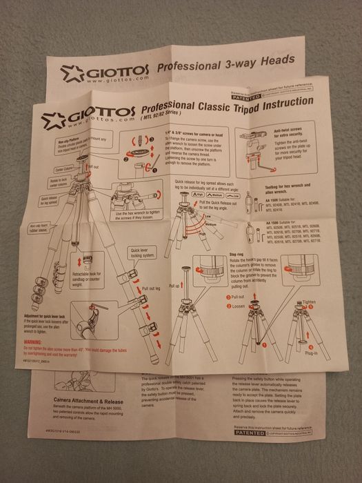 Tripé profissional clássico de 3 cabeças Giotto