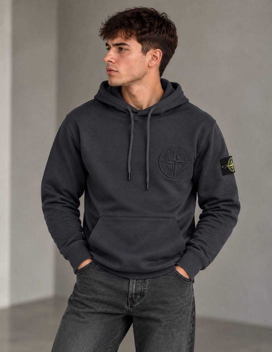 Худі Stone Island з патчем на рукаві, чорне/графіт (M-XXL)
