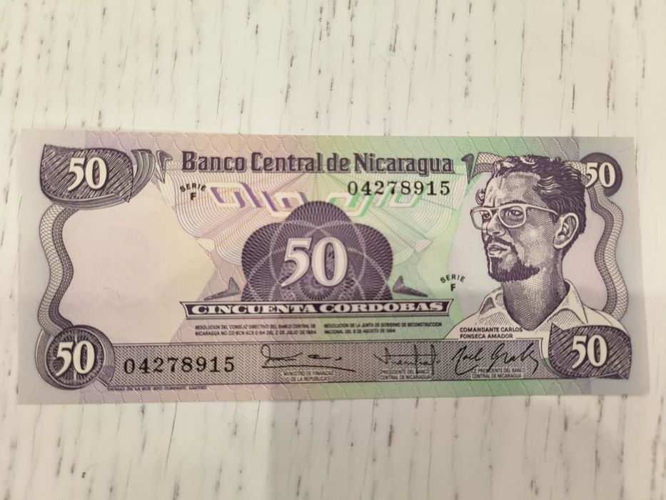 Nota Nicaragua 50 Cordobas P 140 nao circulada 1984 Serie "F"
