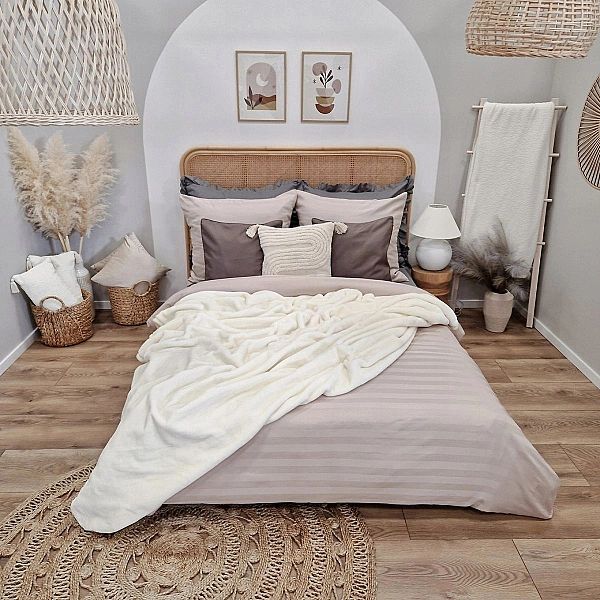 Koc 200x220 akrylowy jednolity ciepły GRUBY pled na łóżko YASEMIN krem