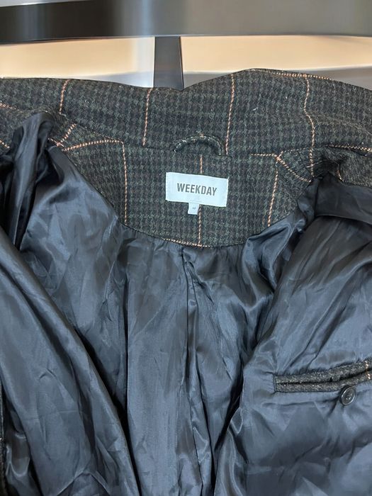 Weekday Carver Checked Coat roz. L męski płaszcz w kratkę