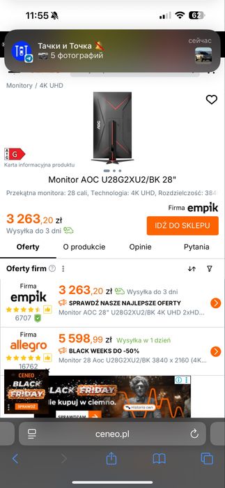 Monitor 28 AOC U28G2XU2/Bk