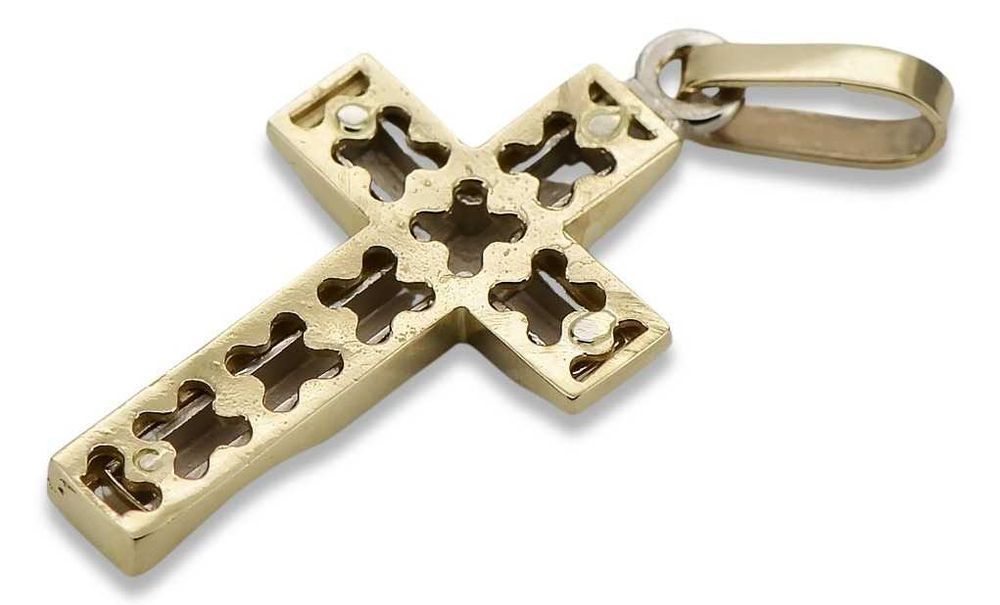 Złoty krzyż Katolicki zawieszka Jezus żółte białe złoto ctc095yw B