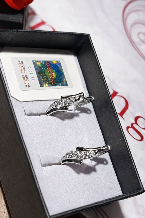 Серьги 925 родий фианит новые бирка коробка