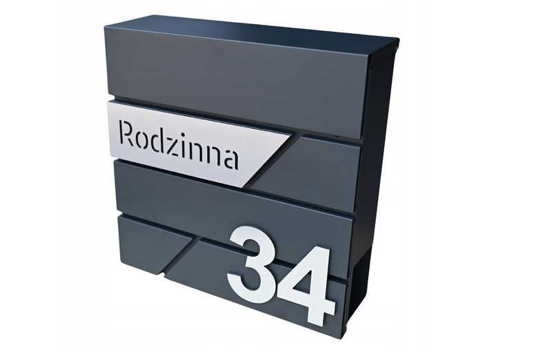 DUŻA skrzynka na listy z ADRESEM NUMEREM DOMU RAL 7016 frez antracyt
