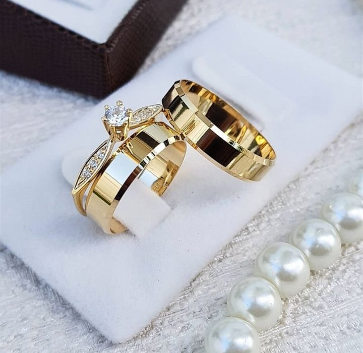 WSPANIAŁA Piękna Para Złotych Obrączek Ślubnych