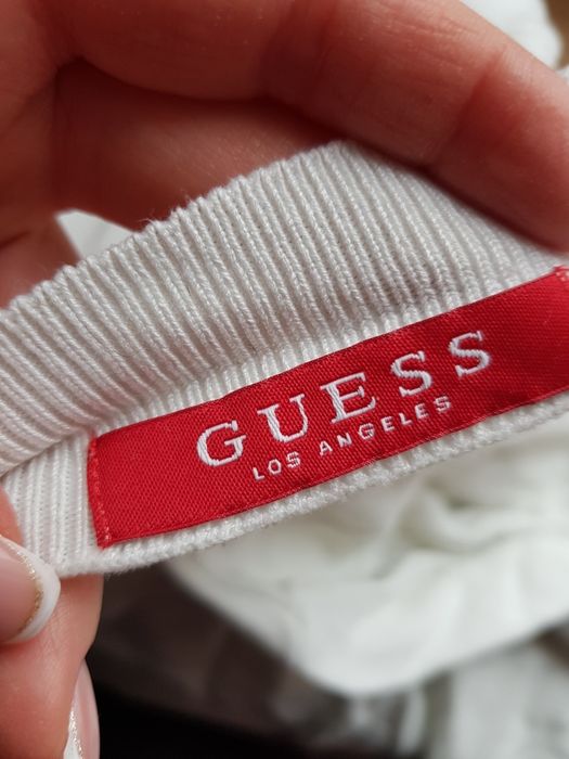 Sweter guess S kremowy biały z dżetami odkryte plecy dzianowy