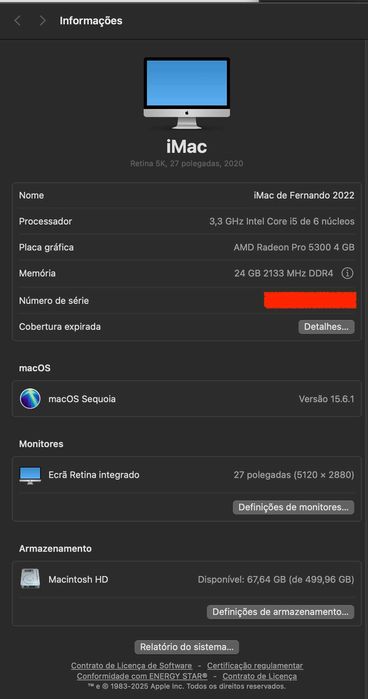 iMac Retina 5K 27-inch 2020 24Gb RAM/500Gb SSD