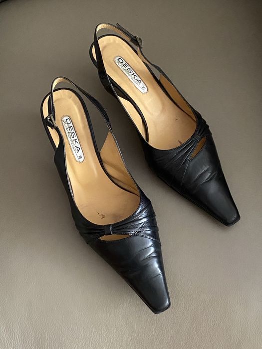 Czarne luksusowe czółenka sling-back r. 39