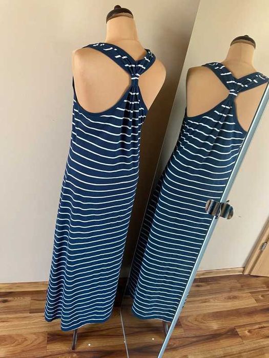 Dluga maxi sukienka long paski marynarska m l 38 40