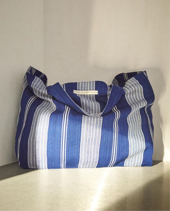 Tote Bag Algodão Riscas X TENSIRA Zara Home NOVO