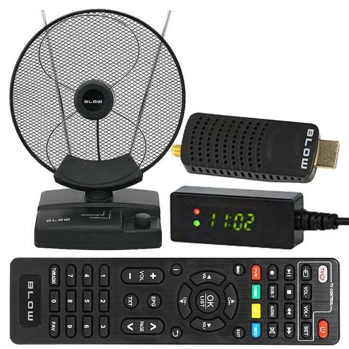 Dekoder tuner TV naziemnej DVB-T2 HEVC H.265 + antena dookólna pokojo