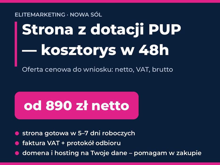 Strona www pod dotację z PUP – kosztorys w 48h, od 890 zł netto