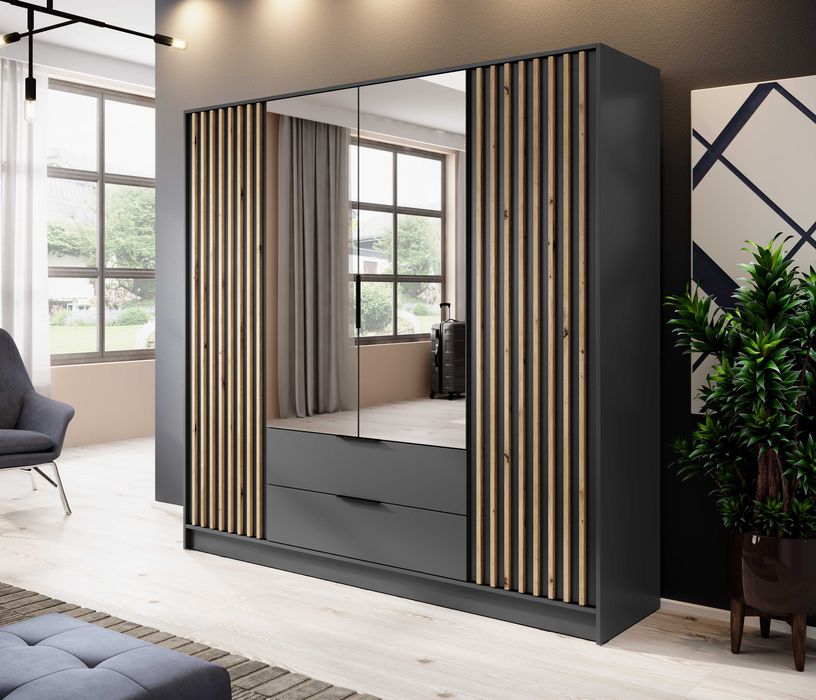 Szafa 4D Kaszmir  Artisan Szary Grafit 206cm Opcja Lustro Nadstawka