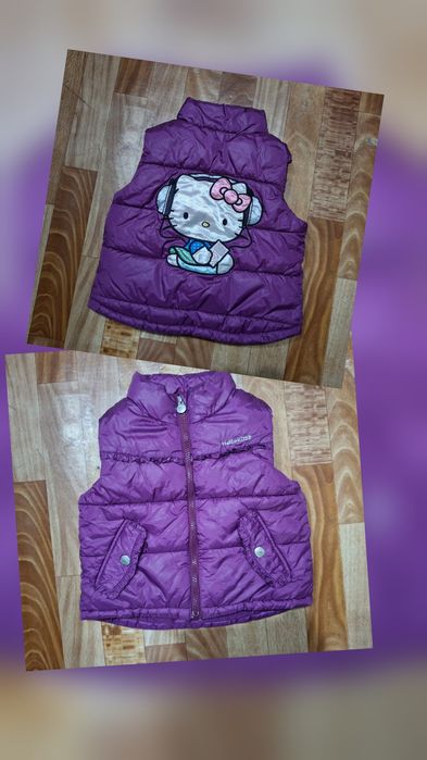 Зимова жилетка H&M Hello Kitty 98 розмір 2-3 роки фіолетова з нашивкою