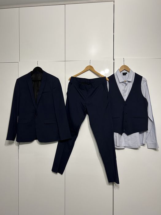 Костюм класичний тройка брюки, піджак, жилетка синій ASOS