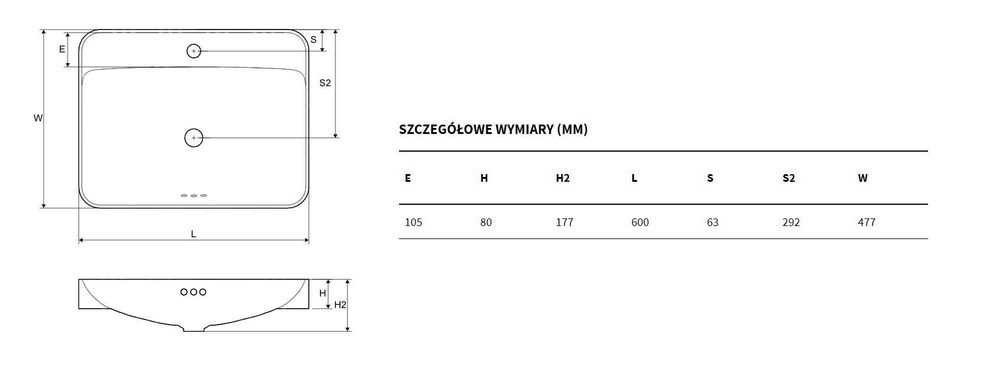 Umywalka nablatowa wpuszczana Excellent Holmi 60cm cena w sklepach 570
