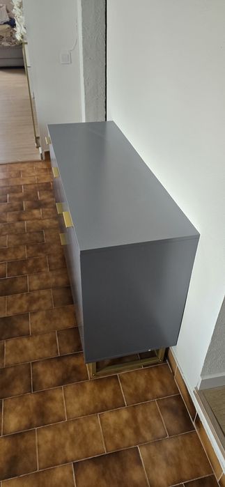 HOMCOM Aparador Auxiliar Armário de Armazenamento com 3 Gavetas e 2 Armários com Prateleira Ajustável 120x40x76 cm Cinza