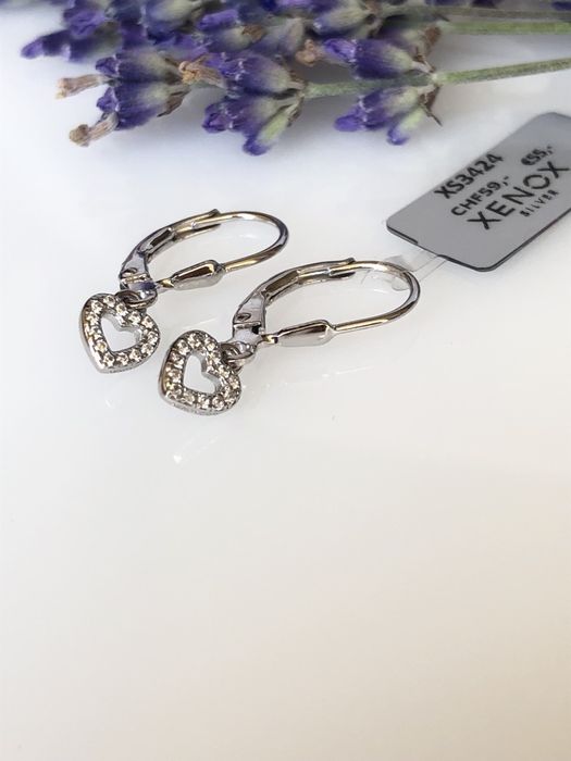 Срібні сережки Xenox, серце, цирконій