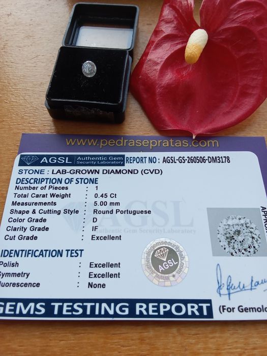 Diamante CVD Certificado 0,45 ct | 5 mm | Lapidação Portuguesa Certificada