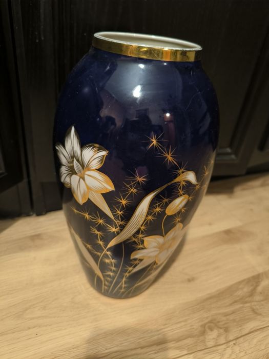 Duży wazon porcelanowy CHODZIEŻ kobalt  złocenia  vintage PRL