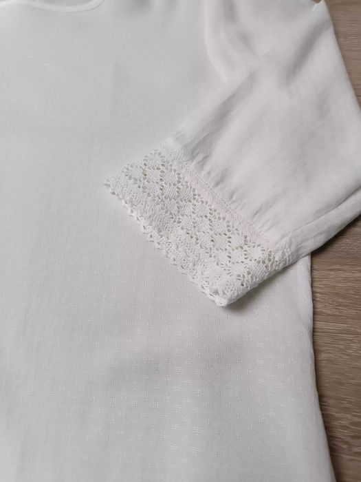 Bluzka retro boho biała rękaw 3/4 wiskoza koronka 'Multiblu' 36