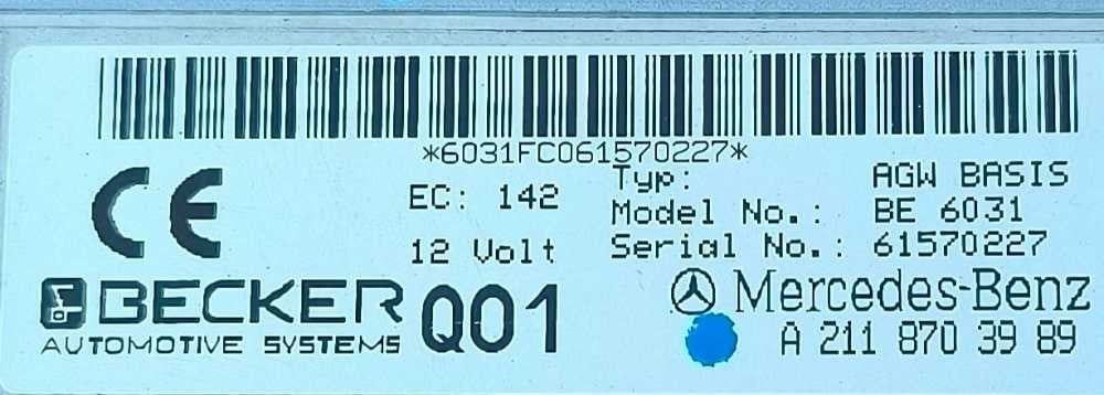 Rádio / Auto Rádio A2118703989 - MERCEDES-BENZ E-CLASS T-Model