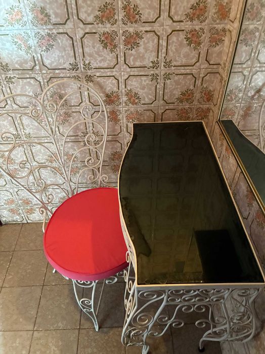 Toucador/consola com cadeira - ferro forjado lacado a branco