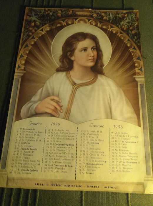 Calendário de 1956 - Colégio Missionário do Funchal e Imagem Religiosa