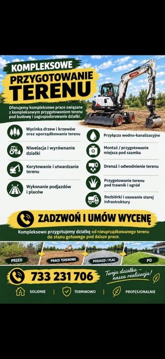 Prace ziemne |Czyszczenie działek | Koparka kołowa | Przyłącza | Drenaże | Koszalin i okolice