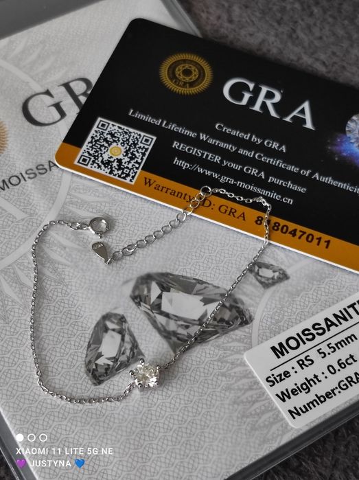 Nowa bransoletka z moissanitem 0.6ct z certyfikatem GRA - srebro 925