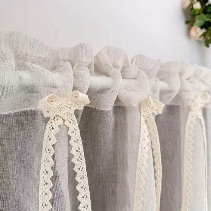 Zazdroska biała 140x45, boho, firanka z kokardą, koronka, na drążek