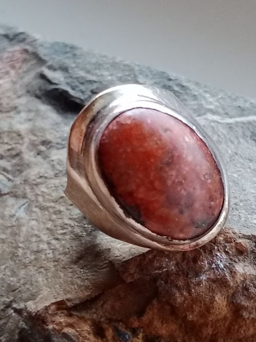 Antyk Stary sygnet z kamieniem duży pierścionek srebrny 800 ?Szwecja