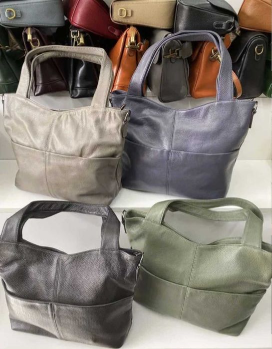 Сумка жіноча шкіряна м'яка чорна, бежева, синя, зелена(є довга ручка)