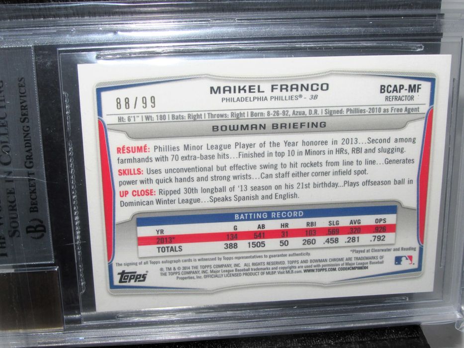 "Maikel Franco" Beckett Autograph 10 - Numbered Card 88/99