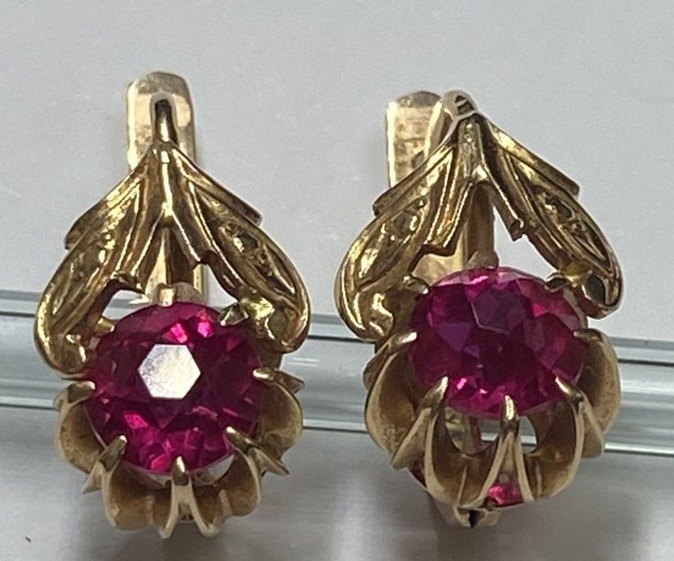 Золотые серьги 583,585 проба,рубин,александрит