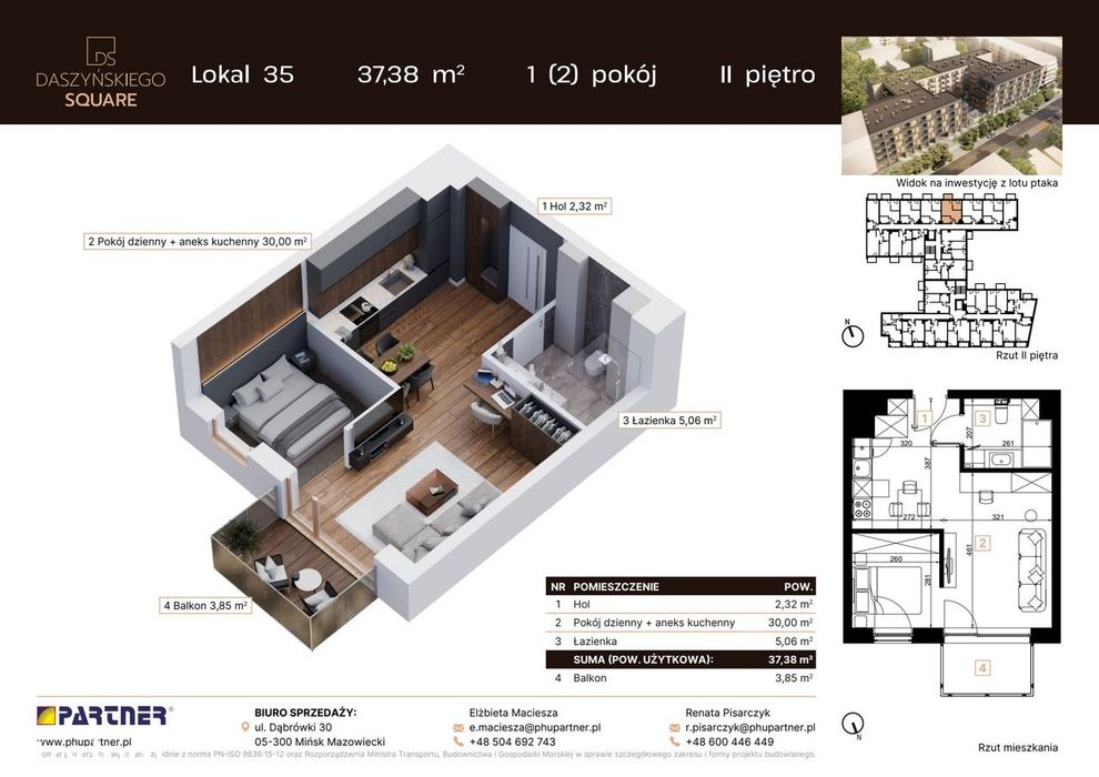 2-pokojowe mieszkanie 37 m² + balkon Bez Prowizji - Widok 2
