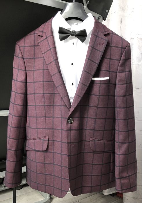 Garnitur Giacomo Conti „Leonardo” bordowy w kratę 176/108/90