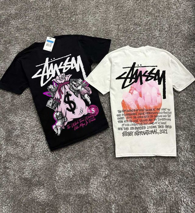 Новая футболка Stussy — Crystal — Чорна / Біла — Стусси — ХС С М Л ХЛ