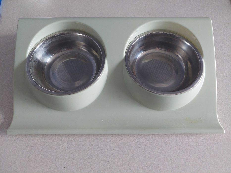 Podwójna MISKA Metalowa Podstawka dla Psa Kota 2 x 450 ml na karmę