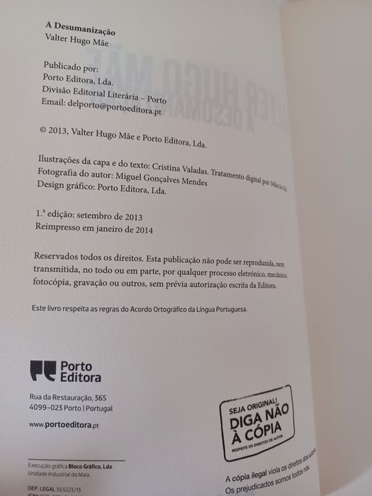 Livro A Desumanização - Valter Hugo Mãe