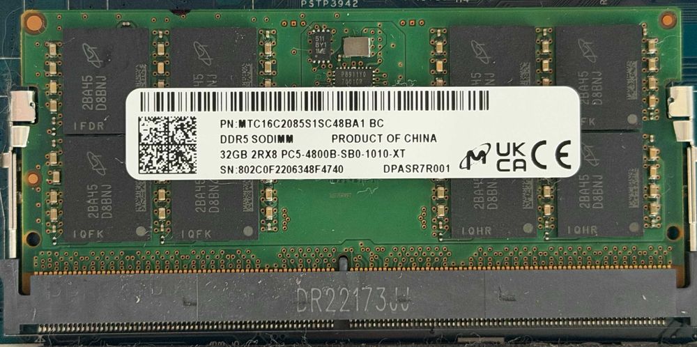 DDR5 Sodimm Micron 64GB (2x32GB) 4800MT/s 2Rx8 MTC16C2085S1SC48BA1