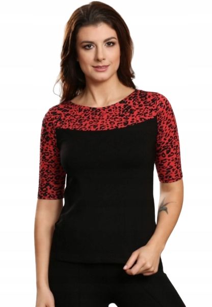 Violana Czarno-Czerwona Bluzka Krótki Rękaw R. S
