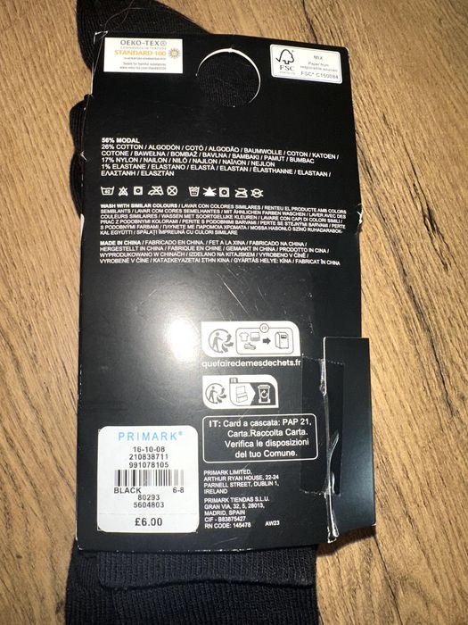 Primark 5 x skarpety czarne gładkie nowe 41-43