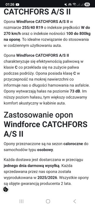 Opony Wielosezonowe 19' 255/40 Windforce Catchfors A/S II NOWE OKAZJA!