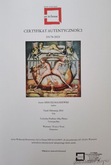 Obraz olejny S. Maliszewski "Dekoracja" 70x70, oprawiony.