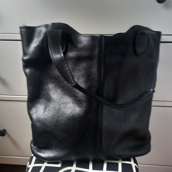 Torebka czarna worek shopper skóra naturalna